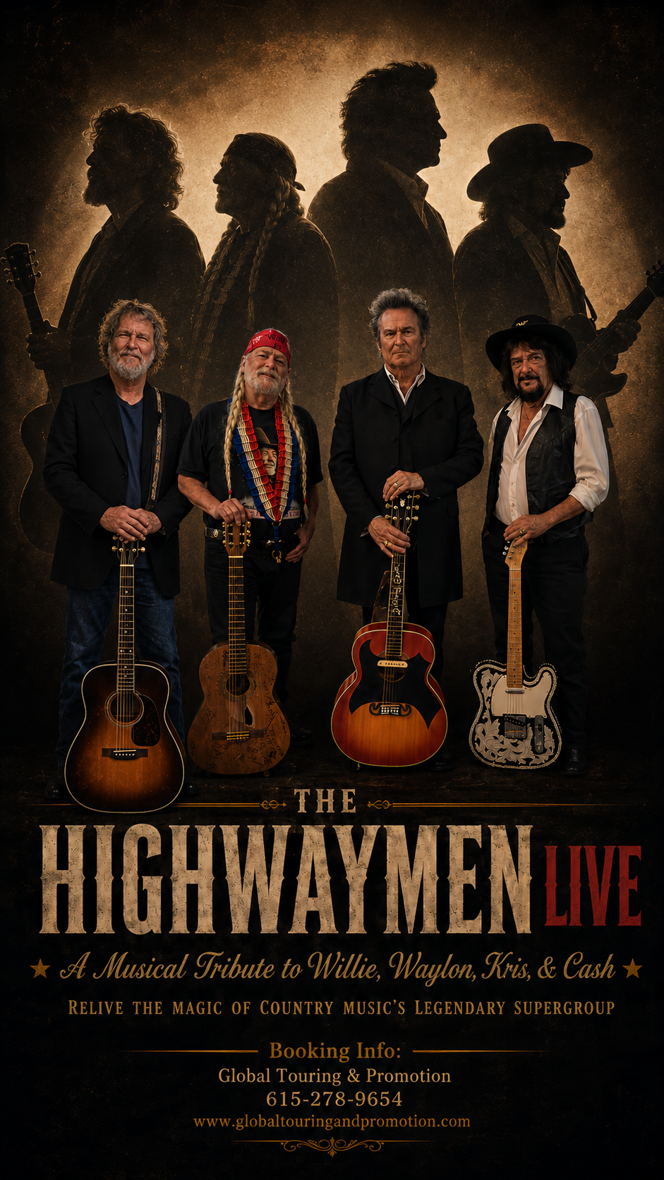 The Highwaymen Live — Willie, Waylon, Kris & Cash tribute artists with their silhouettes